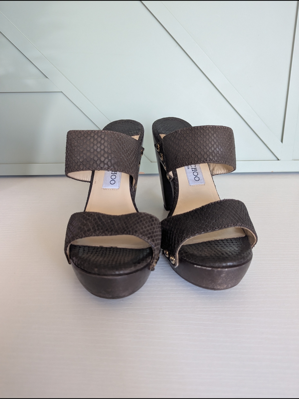 Jimmy Choo Ulrika wooden platform slides sandals - Picture 3 of 13